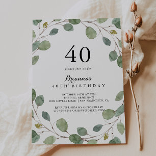 Invitation Green Eucalyptus Foliage 40e fête d'anniversaire