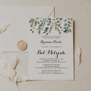 Invitation Green Eucalyptus Foliage Bat mitzvah de plaisir