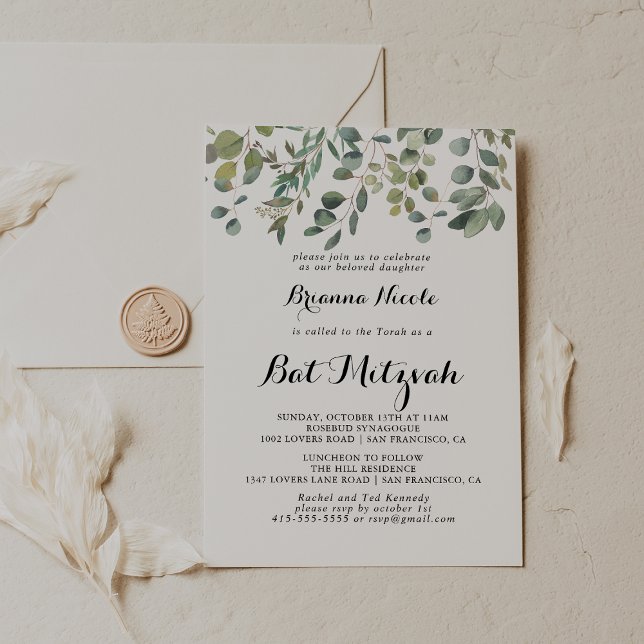 Invitation Green Eucalyptus Foliage Bat mitzvah de plaisir (Créateur téléchargé)