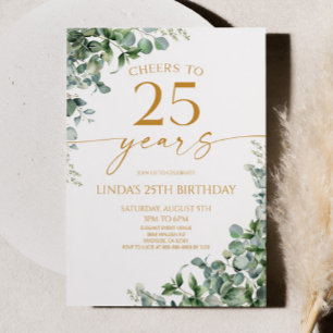 Invitation Green Eucalyptus Gold 25e fête d'anniversaire