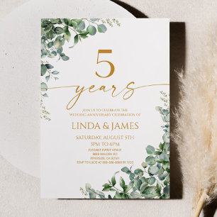 Invitation Green Eucalyptus Gold 5e anniversaire Mariage