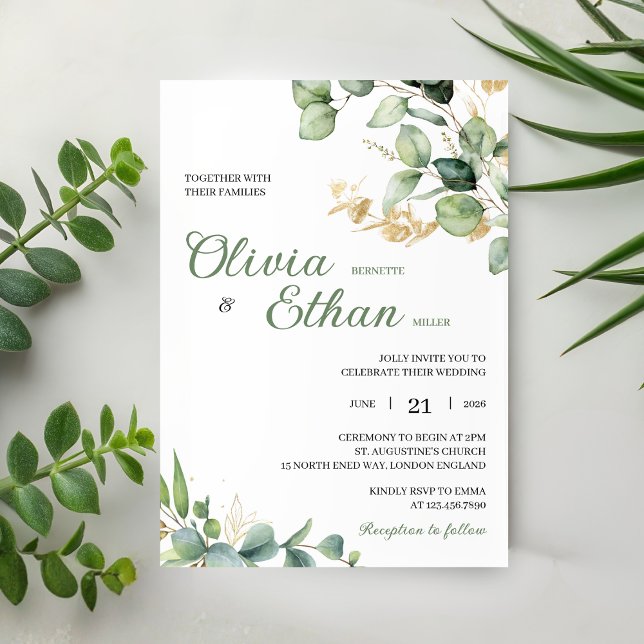 Invitation Green Eucalyptus Watercolor Botanical Wedding (Créateur téléchargé)