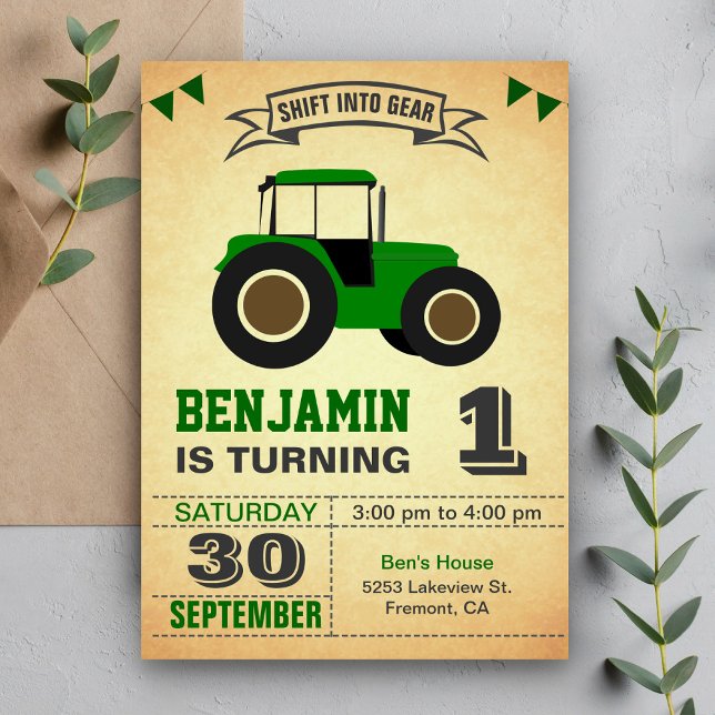 Invitation Green Farm Tractor Anniversaire de enfant Party (Créateur téléchargé)