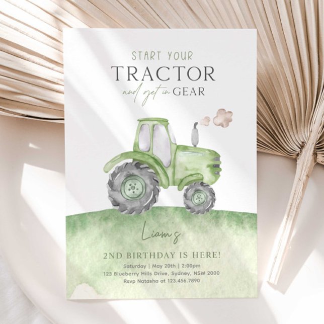 Invitation Green Farm Tractor fête d'anniversaire (Créateur téléchargé)