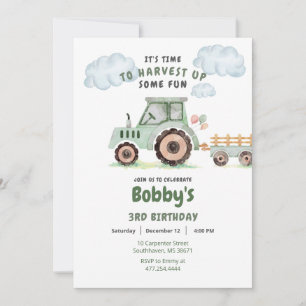 Invitation Green Farm Tractor Garçons N'Importe Quel Âge Anni