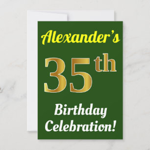 Invitation Green, Faux Gold 35th Birthday Celebration + Nom