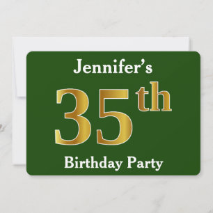 Invitation Green, Faux Gold 35th Birthday Party + Nom personn