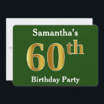 Invitation Green, Faux Gold 60th Birthday Party   Custom Name<br><div class="desc">Ce design d'invitation comporte le numéro ordinal "60e" avec une apparence d'or. Il comporte également un nom personnalisable et un arrière - plan vert. Les détails de l'événement sur le dos peuvent être customisés. Il pourrait servir à invitation des gens à la fête du soixantième anniversaire de quelqu’un. [~Z0000013]</div>