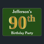Invitation Green, Faux Gold 90th Birthday Party   Nom personn<br><div class="desc">Cette conception d'invitation comporte le numéro ordinal "90e" avec un aspect faux or. Il dispose également d'un nom personnalisable et d'un arrière - plan vert. Les détails de l'événement sur le dos peuvent être customisés. Il pourrait être utilisé pour les invitations à la fête du quatre-vingt-dixième anniversaire de quelqu’un. [~Z0000013]...</div>