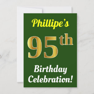 Invitation Green, Faux Gold 95th Birthday Celebration + Name