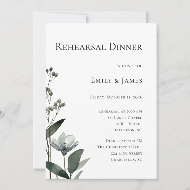 Invitation Green Floral Botanical Wedding (Devant)