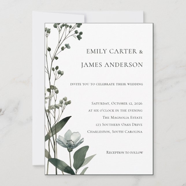 Invitation Green Floral Botanical Wedding (Devant)