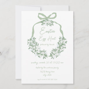 Invitation Green Floral Crest Chasse aux oeufs de Pâques et I