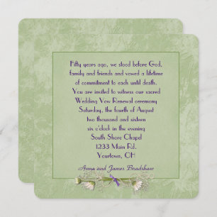Invitation Green Floral Embossé Mariage Vow Renouvellement