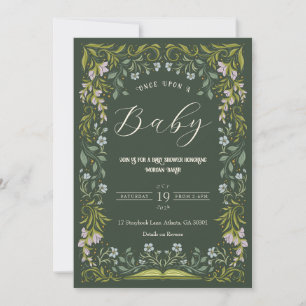 Invitation Green Floral Fairytale Livre Baby shower Invitatio