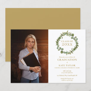 Invitation Green Floral Garland Photo Graduation Party Inv