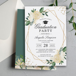 Invitation Green Floral Gold Géométrique Partie de graduation