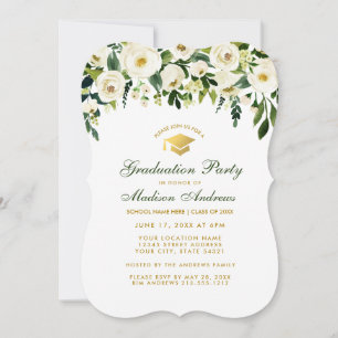 Invitation Green Floral Gold Graduation Party