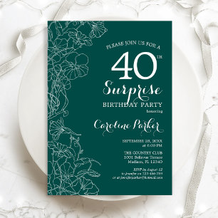 Invitation Green Floral Surprise 40e anniversaire