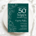 Invitation Green Floral Surprise 50e anniversaire<br><div class="desc">Invitation turquoise Green Surprise 50th Birthday Party. Design moderne minimaliste avec accents botaniques et police de script de typographie. Carte invitation florale simple parfaite pour une célébration anniversaire surprise femme élégante. Peut être customisé à n'importe quel âge. Imprimé Zazzle invitations ou télécharger instantanément le modèle numérique.</div>