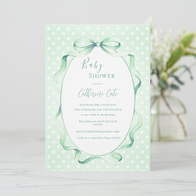 Invitation Green Floral Whimsical Baby Shower  (Debout devant)