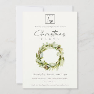 Invitation Green Foliing Winter Wreath Logo fête de Noël