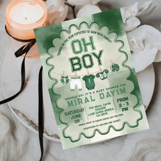 Invitation Green Football Field Oh Boy Baby Shower