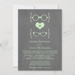 Invitation Green Geeky Lunettes Chalkboard Mariage Inviter