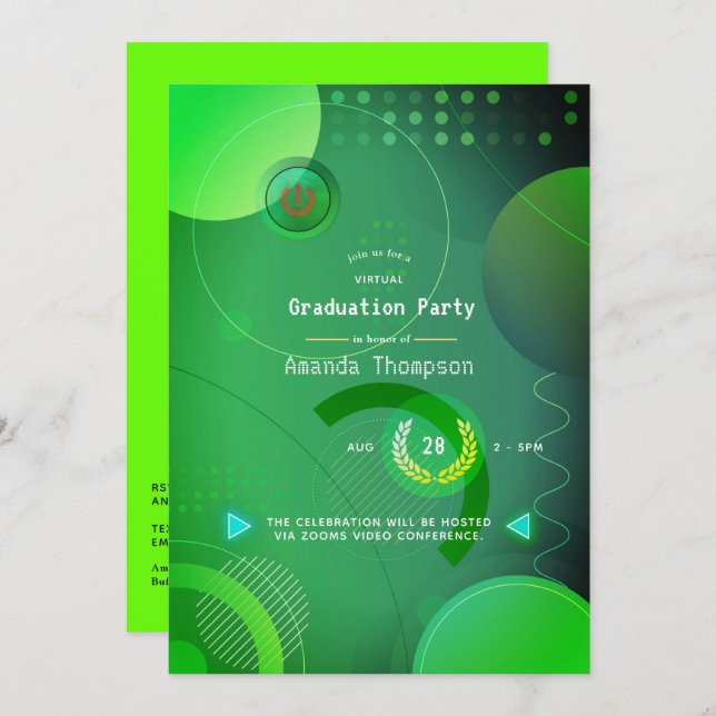 Invitation Green Geometry Virtual Graduation Party (Devant / Derrière)