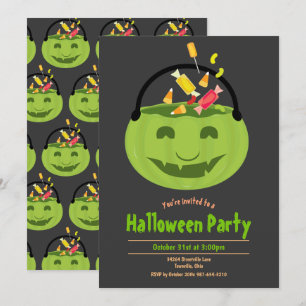 Invitation Green Ghoul Pail Candy La fête d'Halloween de l'en