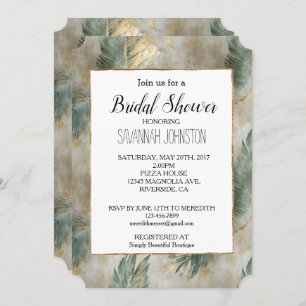 Invitation Green Glam Chic Gold Tropical Feuilles Fête des ma