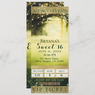Invitation Green Glow Forest & Sparkle Lights Sweet 16 billet