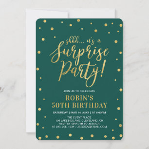 Invitation Green & Gold Adulte 50e fête d'anniversaire surpri