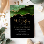 Invitation Green Gold Agate Geode 40e fête d'anniversaire<br><div class="desc">Cette invitation d'anniversaire branchée présente une aquarelle d'une géode d'agate dans les tons vert foncé, moyen et clair, avec des reflets d'or. Les mots "40th Birthday" apparaissent dans la parties scintillant en faux or dans la police d'écriture moderne décorative. Customisez-le avec le nom de l'invité d'honneur en or art déco...</div>