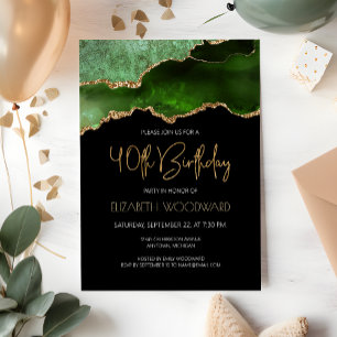 Invitation Green Gold Agate Geode 40e fête d'anniversaire
