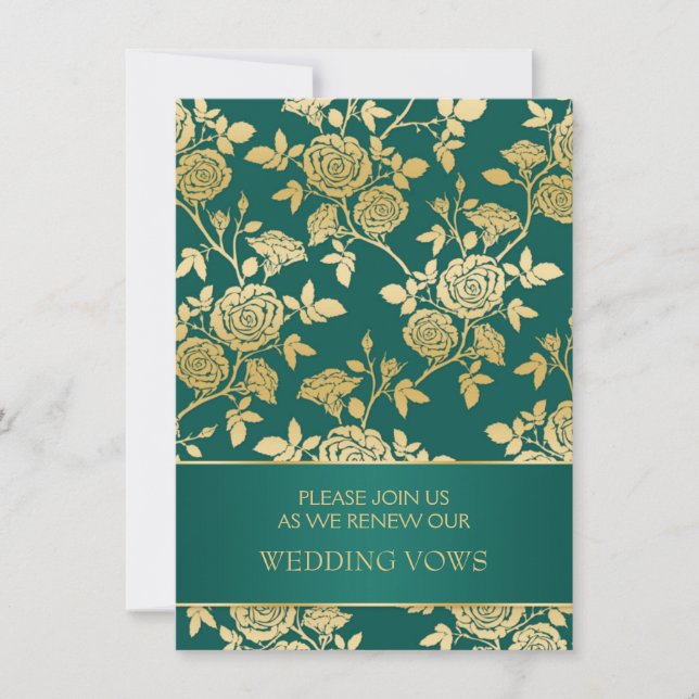 Invitation Green & gold Anglais rose Vow Renewal Mariage (Devant)