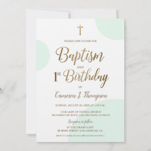 Invitation Green Gold Baby Boy Baptême 1er anniversaire