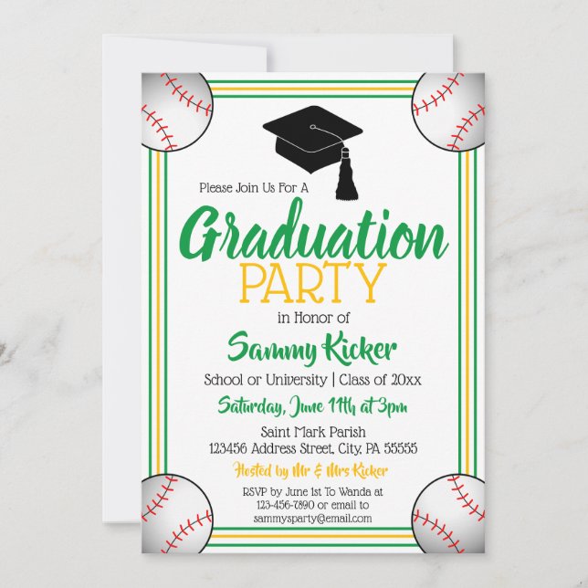 Invitation Green & Gold Baseball Party (Devant)