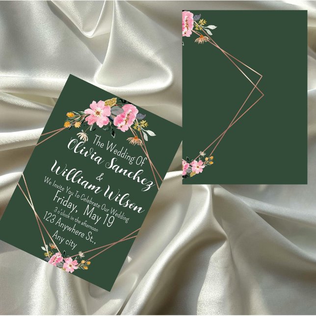 Invitation Green Gold Blush Pink Country Wedding  (Créateur téléchargé)