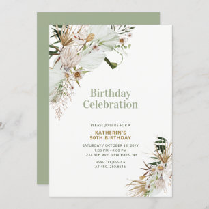 Invitation Green & Gold Boho Milestone Adulte fête d'annivers