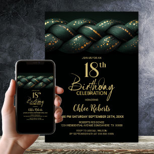 Invitation Green Gold Braid 18e fête d'anniversaire