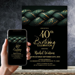 Invitation Green Gold Braid 40e fête d'anniversaire