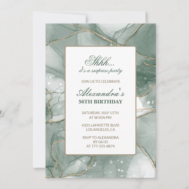 Invitation Green Gold Chic Luxury Surprise 56e anniversaire (Devant)