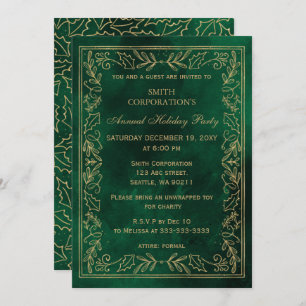 Invitation Green Gold Elegant Corporate Holiday Party