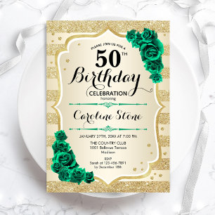 Invitation Green Gold Elegant Floral 50e anniversaire