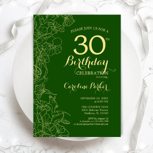 Invitation Green Gold Floral 30e fête d'anniversaire