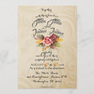 Invitation Green Gold Floral Rustic Elegant White Mariage Inv