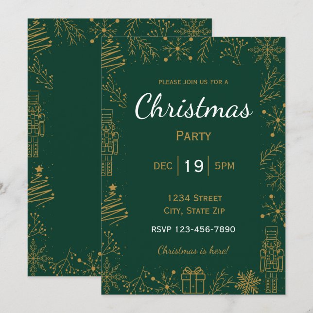 Invitation Green & Gold | Glam Xmas (Devant / Derrière)