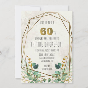 Invitation Green Gold Greenery Géométrique 60e fête d'anniver