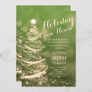 Invitation Green & Gold Holiday Open House Party